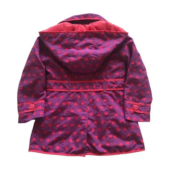 London Fog Hooded Fleece Lined Girls Coat Full Zip Purple with Pink Hearts Sze 5 - Picture 7 of 14
